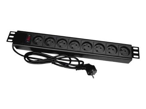 Listwa zasilająca 19" 230V - 8 gniazd (typu E - CEE 7/5), z wyłącznikiem LED, kabel 1,8m CEE 7/7 ALANTEC