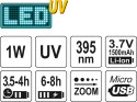 ZESTAW LATARKA UV AKUMULATOROWA 1W + OKULARY