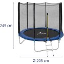 Trampolina ogrodowa z siatką i osłoną na sprężyny śr. 244 cm do 80 kg czarno-niebieska