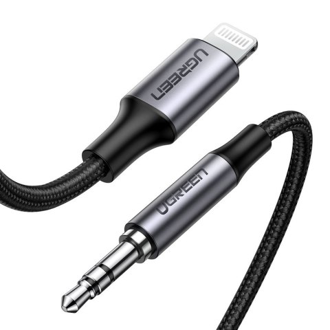 Kabel przewód audio AUX do iPhone MFI Lightning - 3.5 mmmini jack 1m szary