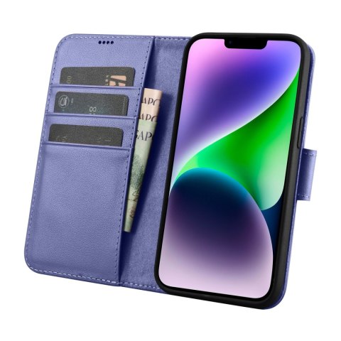 2w1 etui skórzany pokrowiec z klapką iPhone 14 Plus Anti-RFID Wallet Case jasnofioletowy