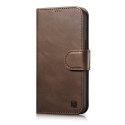 2w1 etui skórzany pokrowiec z klapką iPhone 14 Pro Anti-RFID Oil Wax Wallet Case ciemno-brązowy