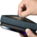 2w1 etui skórzany pokrowiec z klapką iPhone 14 Pro Anti-RFID Oil Wax Wallet Case niebieski