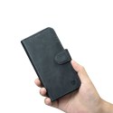 2w1 etui skórzany pokrowiec z klapką iPhone 14 Pro Anti-RFID Oil Wax Wallet Case niebieski