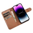 2w1 etui skórzany pokrowiec z klapką iPhone 14 Pro Max Anti-RFID Wallet Case brązowy