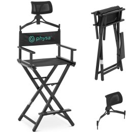 Krzesło do makijażu wizażu z zagłówkiem i podnóżkiem składane - czarne