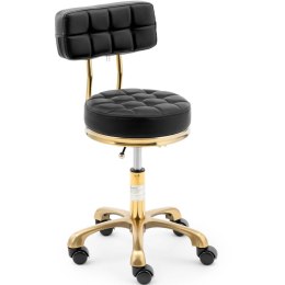 Krzesło taboret hoker kosmetyczny z oparciem na kółkach do 150 kg GELA czarno złoty