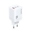 Ładowarka sieciowa GaN 65W 100-240V USB-A 2x USB-C biała