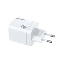 Ładowarka sieciowa GaN 65W 100-240V USB-A 2x USB-C biała