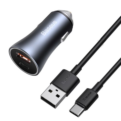 Szybka ładowarka samochodowa 40W PD QC USB-C / USB + kabel USB-C szary