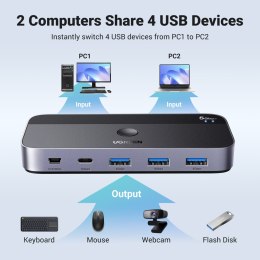 Przełącznik switch 2-in-4 na 2 komputery USB 3.0 + 2x kabel USB-A czarny