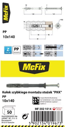 KOŁEK SZYBKI MONTAŻ STOŻEK PP 10*140MM